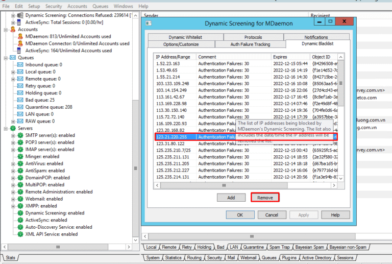 Hướng dẫn remove IP blacklist trong Mdaemon