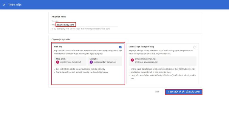Hướng dẫn thêm tên miền phụ trong Gsuite
